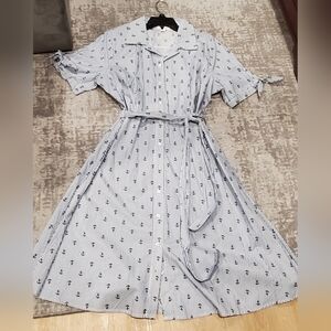 Elegant Blue Striped Long Sleeve Dress